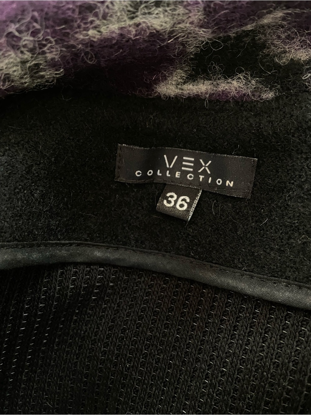 Vex Collection Black, Purple & White Felted Wool Sweater Women’s size XS-S - Picture 7 of 8